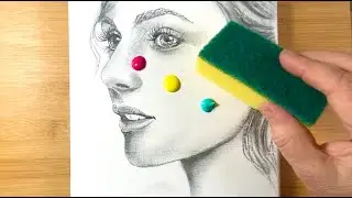 Abstract Acrylic Colours In A Portrait Painting / Sponge and Brush Technique