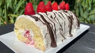 Strawberry Swiss Roll | with Fresh Strawberries and Whipping Cream