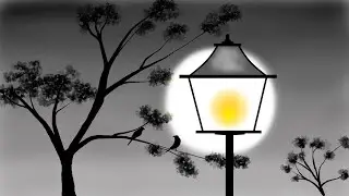 How to easy draw scenery of moonlight | love bird scenery