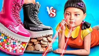 Wednesday Addams in Squid Game! Barbie Doll vs Wednesday!