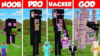 EnderMan Statue Base Build Battle Challenge - Noob vs Pro vs Hacker vs God - Minecraft Animation