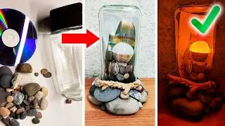 Lamp made from jar and stones from the sea - Night light sea stones 🔔 LIFEKAKI #lamp #crafts