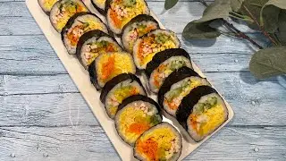 How to cook gimbap (kimbap, kimbap) at home. Korean rolls. Korean cuisine. Kimbap recipe.
