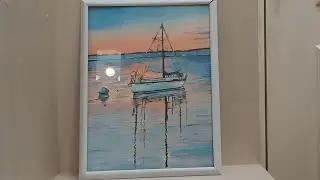 Acrylic painting of Beautiful sunset landscape/ The River's water reflections