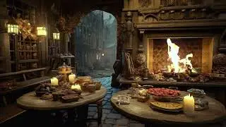 Medieval Tavern Music Ambience with Fireplace Sounds for Relaxing