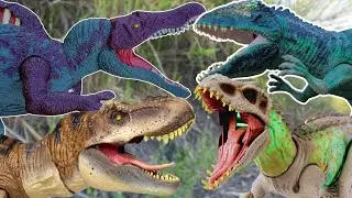 Spinosaurus Indominus Rex Giganosaurus & T-rex Epic Battle  Jurassic World Toys