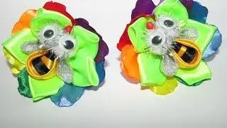 Пчела канзаши, пчелка из лент. Bee kanzashi, Abelha de tecido. DIY, МК