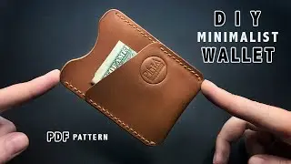Making Leather Minimalist Wallet | DIY leather wallet pattern | Картхолдер из натуральной кожи