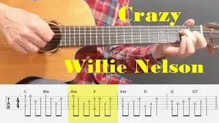 Crazy - Willie Nelson - Fingerstyle Guitar Tutorial Tab