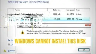 How to fix windows cannot be installed to this disk | Windows install time issue