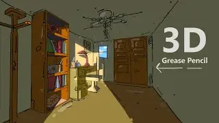 Blender Grease Pencil 2d/3d Process - Study Room Stylized Scene