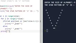 PYTHON PATTERN PROGRAM || PRINT STAR(*) IN LETTER ' V ' PATTERN