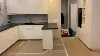 Икеа кухня будбин белый в Кудрово с полуостровом и еврозапилами.
