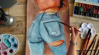 WATERCOLOR JEANS drawing рисуем джинсы акварелью