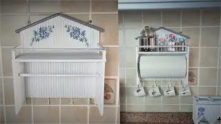 A USEFUL IDEA - Shelf , Paper Towel Holder and Cup Hanger - Kitchen decor