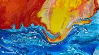 Fluid Acrylic Painting Two Cup Dirty Pour Abstract Ocean Sunset