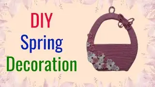 Spring basket made of cardboard and yarn with wooden decorations. DIY spring decorations🌸