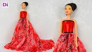 Шьем красное платье для куклы Барби со шлейфом. How to make dress for Barbie dolls