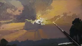 Передаю яркость солнца в живописи.  Процесс работы над пейзажем