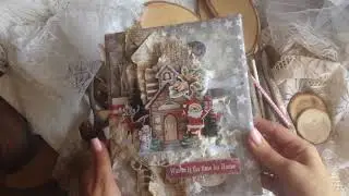 Обзор зимнего альбома. 1 и 2 разворот. Скрапбукинг. Миксмедиа.