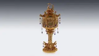 STUNNING 20thC CHINESE EXPORT SOLID SILVER FILIGREE GEM SET CUP & COVER c.1950
