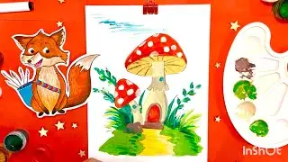 Рисуем ГРИБЫ МУХОМОРЫ🍄 красками  👩🏼‍🎨🎨 