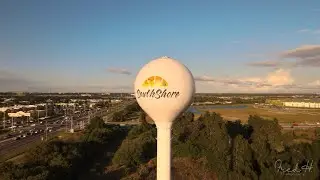 Aerial spotlight of the South Shore water tower in Apollo Beach Florida