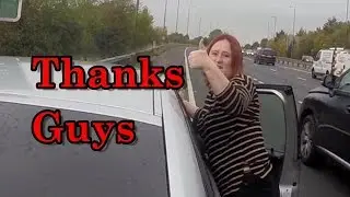 Motorbikers assist the Lady - As everyone else ignores her.