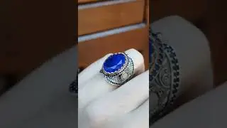 Винтажное серебряное кольцо с синим кварцем и местом для гравировки инициал