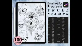 100 procreate skull stamps | procreate brushes | black work tattoo style