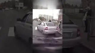 Crazy driver ran a red light, but got instant karma! 🚗