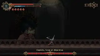 Blasphemous snake boss with a baby in the background