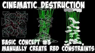 Cinematic Destruction Basic Concept #3 RBD Constraints Manually Created (Rigid Body Dynamics)
