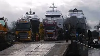 Schwertransport der Yachten #4 und #5 zur  boot 2023 vom Ponton