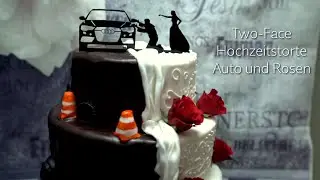 Two Face Hochzeitstorte Auto und Rosen