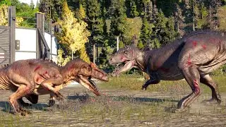 T-REX vs LARGE AND MEDIUM CARNIVORE DINOSAURS BATTLE ROYAL - Jurassic World Evolution 2