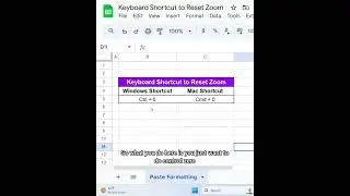 Google sheets keyboard shortcut to reset zoom! 