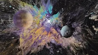 Golden Planet Nebula:  Acrylic Painting – Art Demo –Inspired by @CoreOceanArt