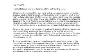 It Ends with Us Movie Brandon Sklenar Statement