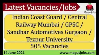 Indian Coast Guard |Central Railway| GPSC | Sandhar Automotives |Tezpur University |Recruitment 2021