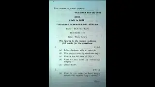 Database Management System BCA 3rd Semester | BCA 3rd semester DBMS question paper || DBMS CS