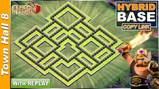 BEST TH8 HYBRID/TROPHY Base with REPLAY!! COC Town Hall 8 (TH8) Trophy Base with COPY LINK