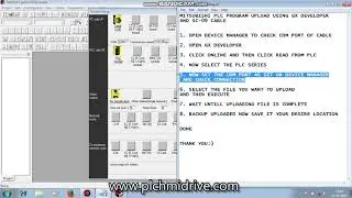 Mitsubishi plc program upload via gx developer and sc-09