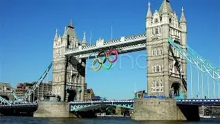 Tower Bridge With The Olympic Rings In London England Uk. Stock Footage