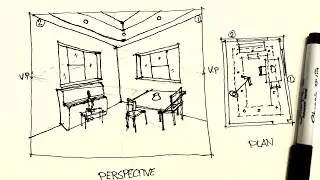 HOW TO USE 2 POINT PERSPECTIVE IN INTERIOR DESIGN #interiordesign #sketch #architecturetutorial