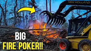 HOW BIG CAN A BONFIRE GET WITH A SKID STEER? (Land Clearing CLEANUP)