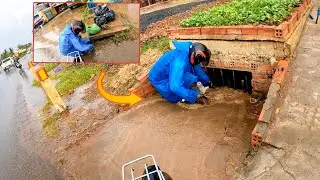 Unclogging Big Trash Rack On Street Satisfying Remove Debris On Rainstorm