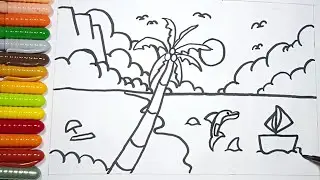 Tutorial menggambar pemandangan pantai yang indah