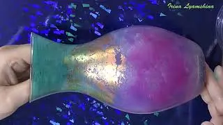 DIY, Design "Chameleon", Decorate a glass vase with acrylic paints, potal and glitter