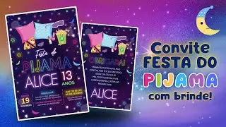 Convite Para Festa do Pijama: Noite das Meninas Neon + Brinde